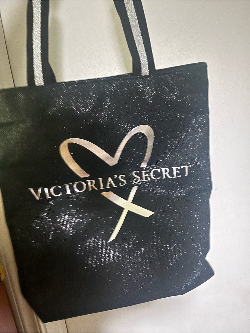 Victoria's Victoria Secret Fashion Show Glam Glitter Tote Black Silver Heart